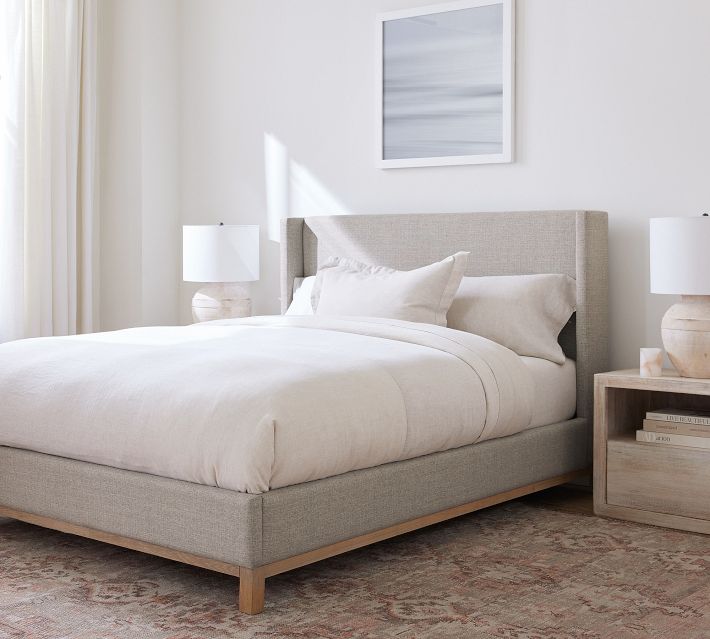 Jake Upholstered Platform Bed Wood Base | Pottery Barn