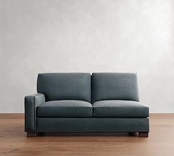 Open Box: Turner Petite Square Arm Left Loveseat with Nailheads - Performance Everydayvelvet™ Slate, Espresso