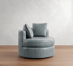 Open Box: Balboa Leather Swivel Armchair (41.5") - Keystone Azure