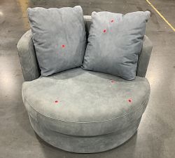 Open Box: Balboa Leather Swivel Armchair (41.5") - Keystone Azure