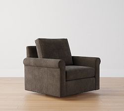 Open Box: Cameron Roll Arm Leather Swivel Armchair - Mason Pebble Graphite