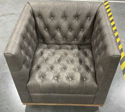 Open Box: Edgewood Leather Swivel Armchair without Nailheads - Statesville Iron, Seadrift