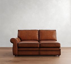 Open Box: Pearce Roll Arm Leather Left Loveseat - Burnished Saddle