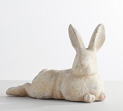Open Box: Handcrafted Terracotta Bunny Sculpture, Large Laying - White