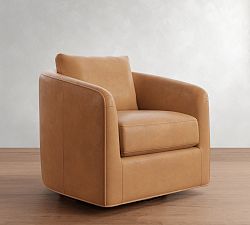 Open Box: Remmy Leather Petite Swivel Armchair (32") - Churchfield Camel