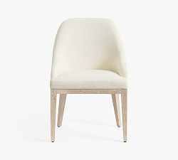 Open Box: Layton Upholstered Dining Armchair - Performance Basketweave Warm White, Sandwash