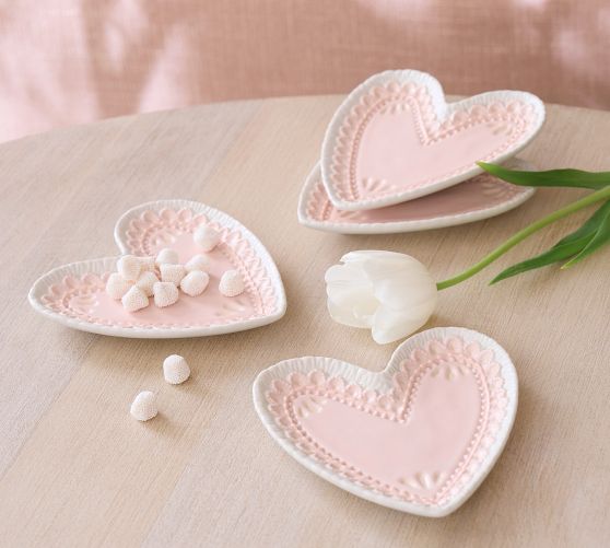 Cookie Heart Stoneware Appetizer Plates - Set of 4 | Pottery Barn