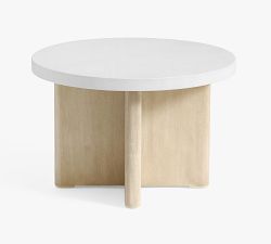 Cayman Concrete &amp; Eucalyptus Round Outdoor Side Table (26")