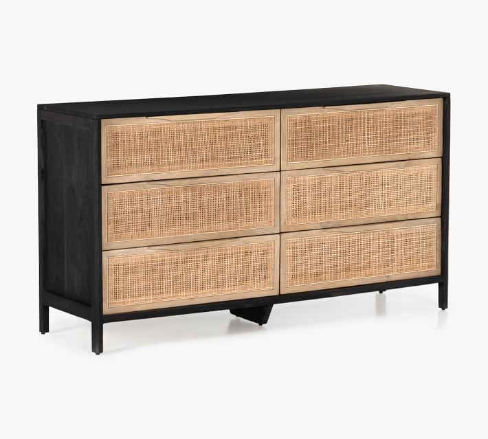 black dresser with cane webbing 59x15x26 in Holland 5-Drawer Chest