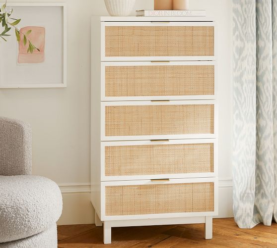 Westly Cane 5-Drawer Tall Dresser (26") by Pottery Barn