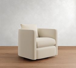 Open Box: Ayden Upholstered Barrel Swivel Armchair - Rustic Chenille Ivory