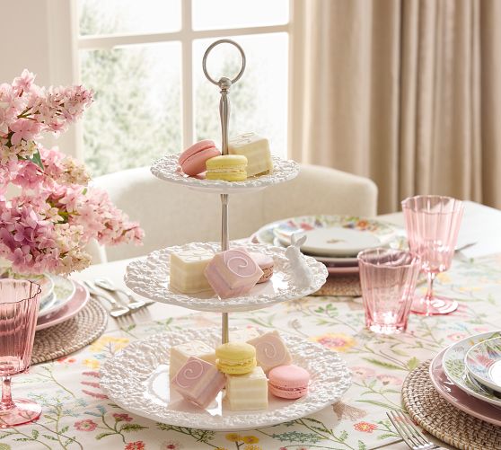 Floral Bunny Stoneware Tiered Stand | Pottery Barn