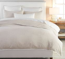 Open Box: Belgian Flax Linen Contrast Flange Duvet, Full/Queen - Flax/White