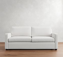 Open Box: Cameron Modern Square Arm Sofa, 86", 2-Seater - Performance Twill Warm White