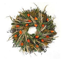 Live Autumnal Ground Cherry and Grains Wreath