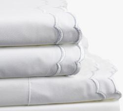 Maci Double Scalloped Percale Embroidered Sheet Set