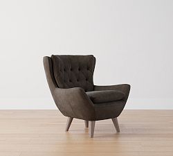Open Box: Wells Leather Armchair, Polyester Wrapped Cushions - Mason Pebble Graphite, Drifted Black Legs