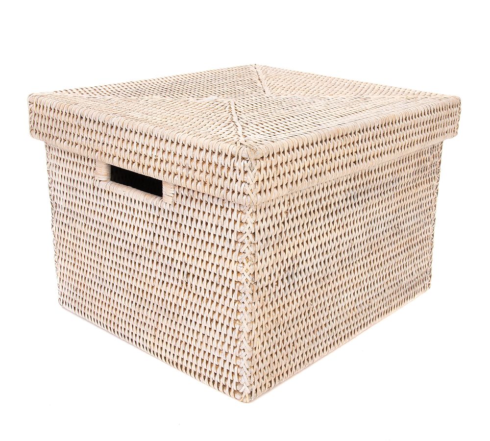 Tava Handwoven Rattan Letter File Box With Lid - White Wash
