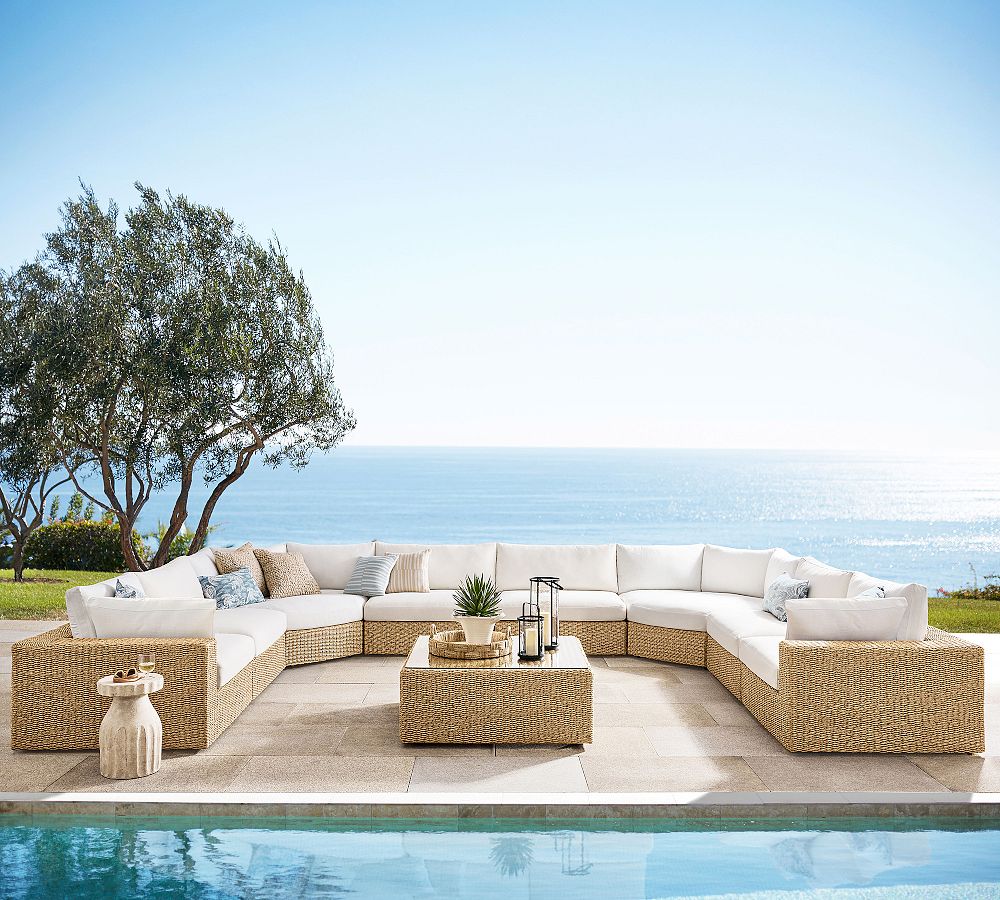 Kostas Wicker 8-Piece Outdoor Wedge Sectional (265") by Pottery Barn