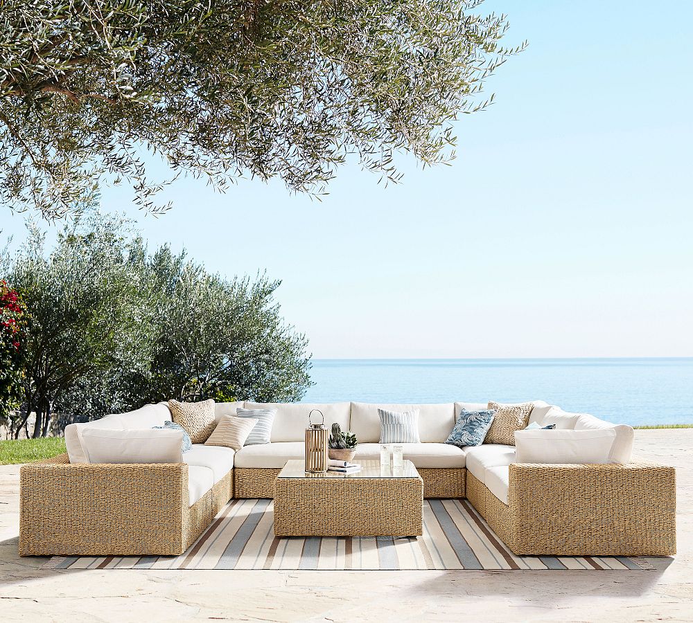 Kostas Wicker 8-Piece U-Shaped Outdoor Sectional (172") by Pottery Barn