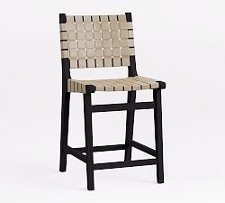 Open Box: Fenton Woven Leather Counter Stool (24") - Statesville Pebble, Coffee Bean