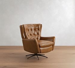 Open Box: Wells Tufted Leather Swivel Recliner - Vintage Caramel, Bronze