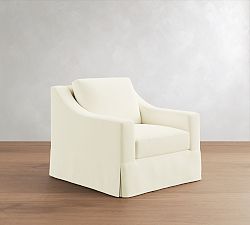 Open Box: York Slope Arm Replacement Slipcover, Swivel Armchair - Performance Twill Warm White