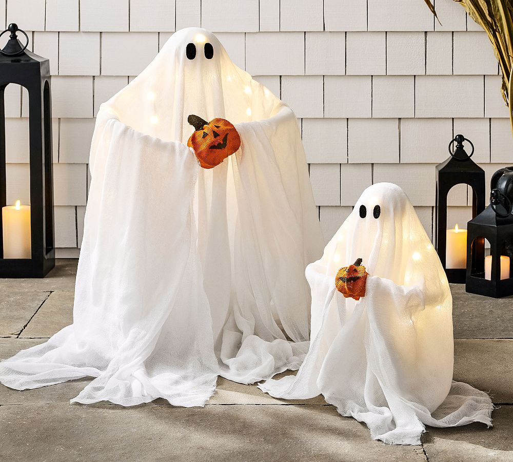Lit Pumpkin Ghosts - Set of 2