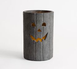 Terracotta Jack O'Lantern Hurricane Candle Holder
