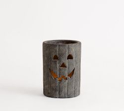 Terracotta Jack O'Lantern Hurricane Candle Holder