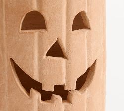 Terracotta Jack O'Lantern Hurricane Candle Holder