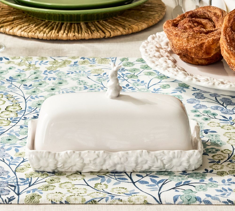 Floral Bunny Stoneware Butter Dish