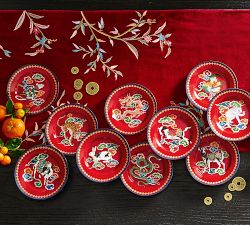 Lunar New Year Stoneware Appetizer Plates - Mixed Set of 12
