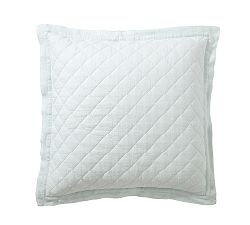Open Box: Belgian Flax Linen Diamond Quilted Sham, Euro, Set of 3 - Blue Frost