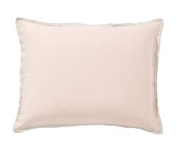 Open Box: Belgian Flax Linen Contrast Flange Shams, Standard, Set of 2 - Soft Rose/Flax