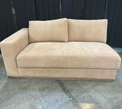 Open Box: Carmel Wide Arm Wood Base Left Loveseat with Bench Cushion - Nubuck Wheat, Smoked Vanilla