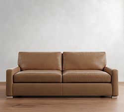 Open Box: Turner Square Arm Leather Sofa without Nailheads (94"W, 44"D), 2x2 - Churchfield Taupe, Seadrift