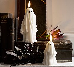 Flameless Ghost Pillar Candles - Set of 2