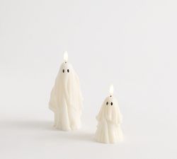 Flameless Ghost Pillar Candles - Set of 2