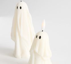 Flameless Ghost Pillar Candles - Set of 2