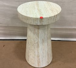 Open Box: Pomona Faux Travertine Round Outdoor Side Table (12")