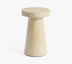 Open Box: Pomona Faux Travertine Round Outdoor Side Table (12")