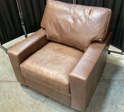 Open Box: Turner Square Arm Leather Small Armchair without Nailheads (37") - Gravel Chocolate, Dark Walnut