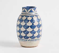 Open Box: Printed Ceramic Vase, Small (7.25"H) - Blue