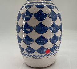 Open Box: Printed Ceramic Vase, Small (7.25"H) - Blue