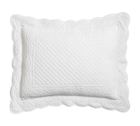 Heirloom Scalloped Quilted Sham, White, Standard, Set of 2