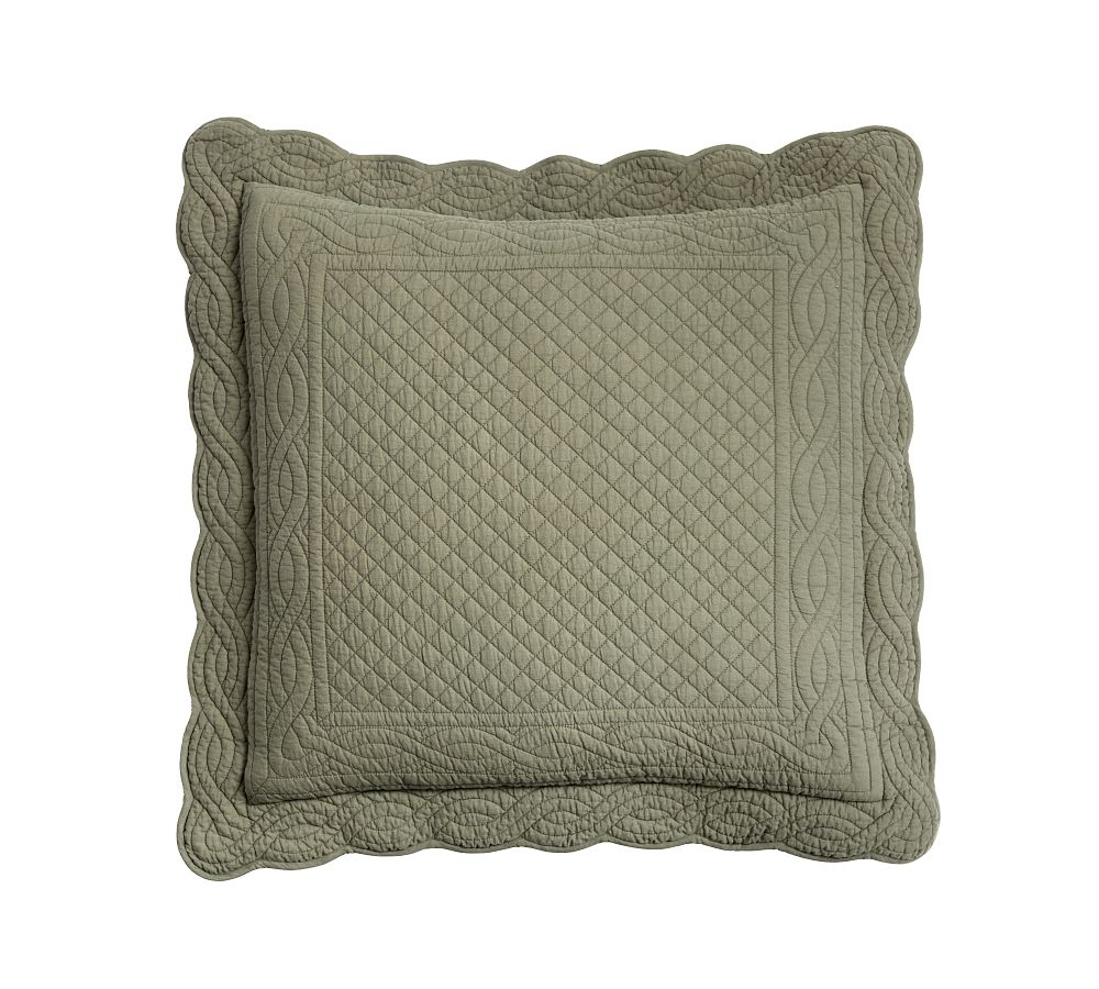 Heirloom Scalloped Quilted Sham - Loden, Euro, Set of 2