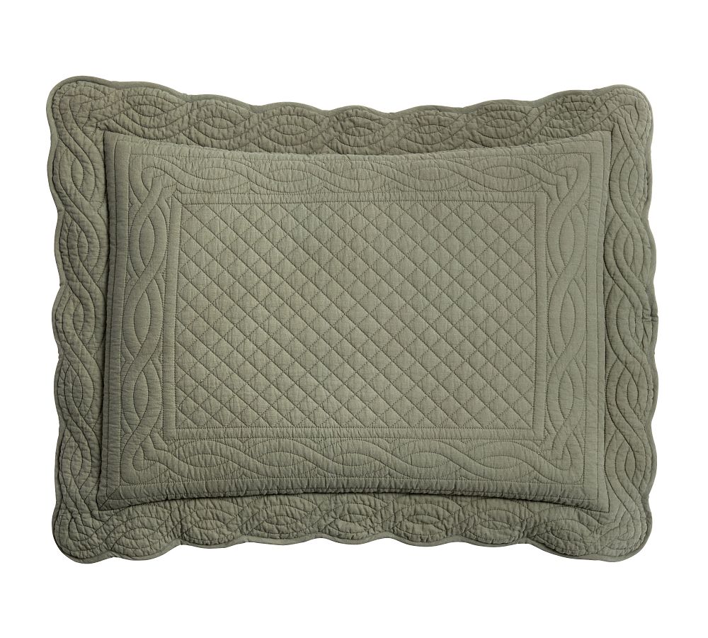 Heirloom Scalloped Quilted Sham - Loden, Standard, Set of 2