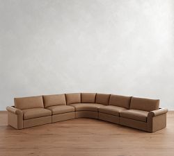 Westwood Roll Arm Leather 5-Piece Curved Wedge Sectional (151")