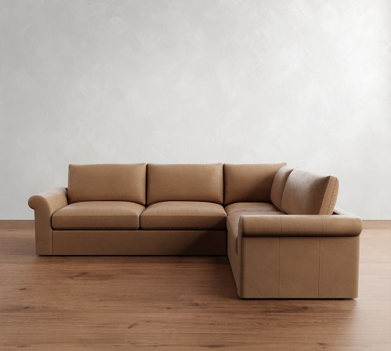 Westwood Roll Arm Leather 3-Piece Sectional (120") by Pottery Barn